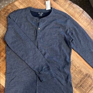 Slate blue thin waffle shirt.